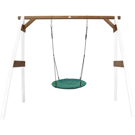 Axi Portique En Bois Fsc Blanc / Marron Avec Balançoire Nid D’Oiseau Enfant 100 Cm Summer Balançoire Ronde Pour Le Jardin (1/5)