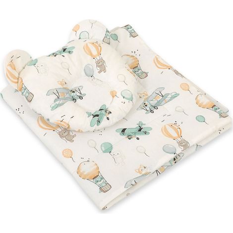 Edredón de osito de peluche y almohada contorneada - conjunto de 2 piezas - aventura en el cielo (1/5)