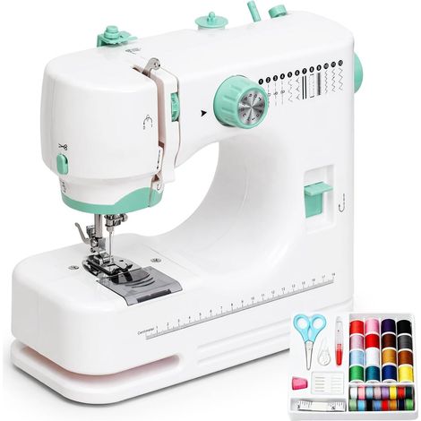 Machine à coudre électrique portable, mini machine à coudre électrique avec 12 motifs de point, kit d'accessoires de couture, éclairage LED, bouton manuel et pédale de commande, couture (1/5)