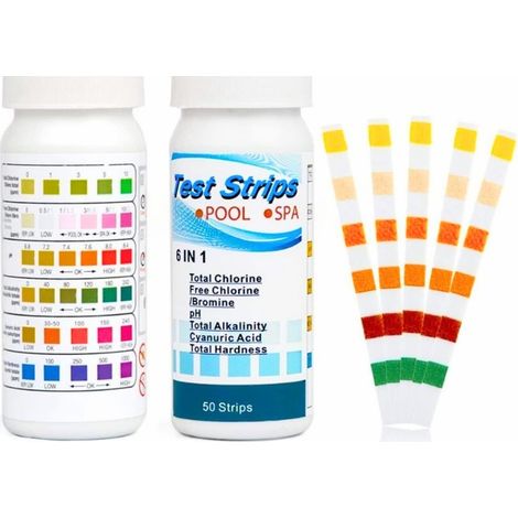 Bandes De Test Pour Eau - 6 En 1 Ph Chlore Total Chlore Libre Alcalinité Acide Cyanurique Dureté - Pour Piscine Spa Eau Potable - 100 Pièces (1/5)