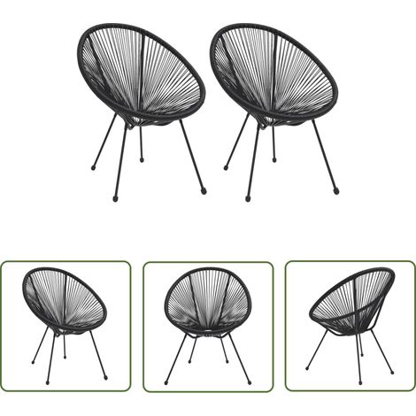 The Living Store Chaises de jardin en forme de lune lot de 2 Rotin Noir - Chaise De Jardin - Chaise Lunaire - Mobilier De Jardin - Fauteuil Extérieur - Rotin Pvc (1/5)