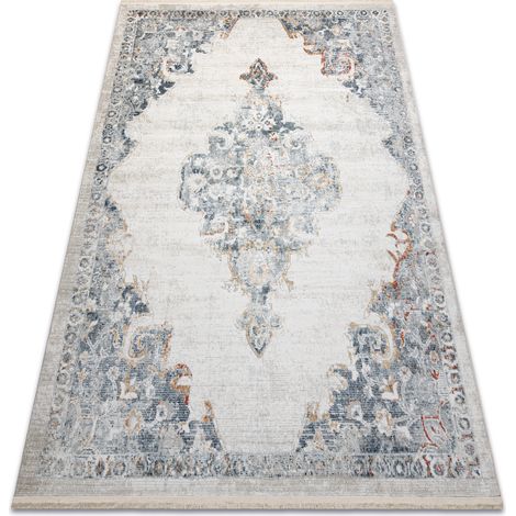 DISTIN 0826A weiß / blau / hellgrün moderner Teppich - Ornament, Vintage, Fransen white 80x150 cm