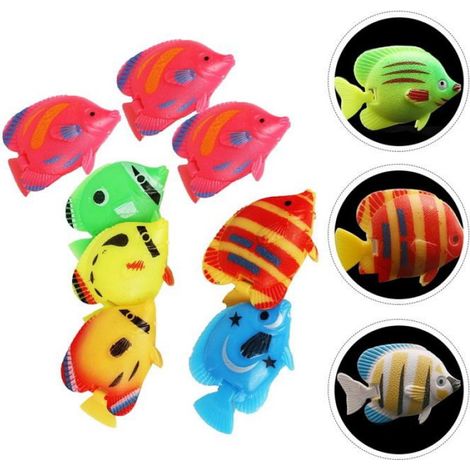 Lot de 8 faux poissons colorés, modèle décoratif pour aquarium, simulation de poisson flottant en plastique (1/5)