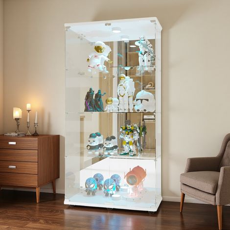 Vitrine en verre, 164x80x36cm, 4 niveaux, vitrine de collectionneur avec lumière LED, Double porte, vitrine de rangement en verre pour la chambre, le bureau, le salon, blanc (1/5)