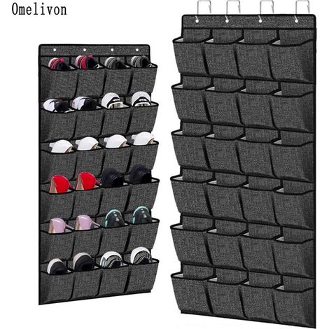 Rangement Chaussure à Suspendre - Non-tissé - 24 Compartiments - Noir - 155 x 55 cm - Organisateur Pratique (1/5)