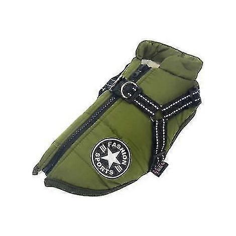 Große Hundejacke mit Geschirr, warme Winterkleidung für Hunde, wasserdicht-XL-Green