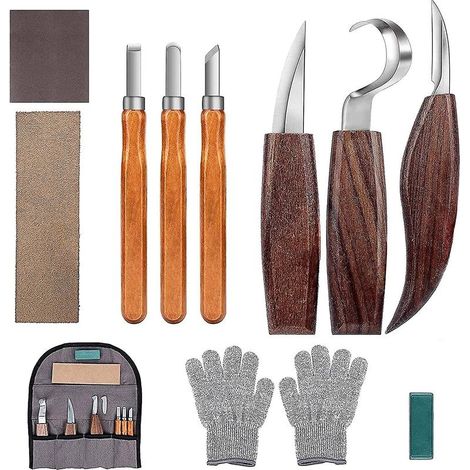 -10 outils de sculpture sur bois, kit de sculpture sur bois avec 3 ciseaux à bois, 3 couteaux de sculpture sur bois, ensemble de couteaux de sculpture, outils professionnels de sculpture sur bois (1/5)