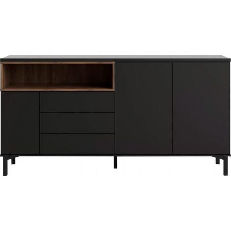 Abitare – Buffet Fidenza 175 x 89 cm – Panneaux composites en bois noir mat et noyer – Capacité tiroirs L 52,1 x P 43,6 x H 10,7 cm (1/5)