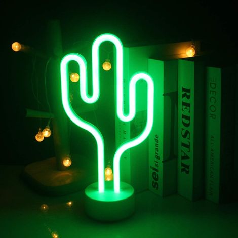 MINKUROW Kokosnussbaum-Neonlicht mit LED-Basis, Neon-Palme, USB-/Batterielicht, Dekoration, Nachtlicht, Schlafzimmer, Dekoration, Geschäft, Design, Urlaub, Sommer, Strand, Feier, Partyzubehör (Kaktusg (1/5)