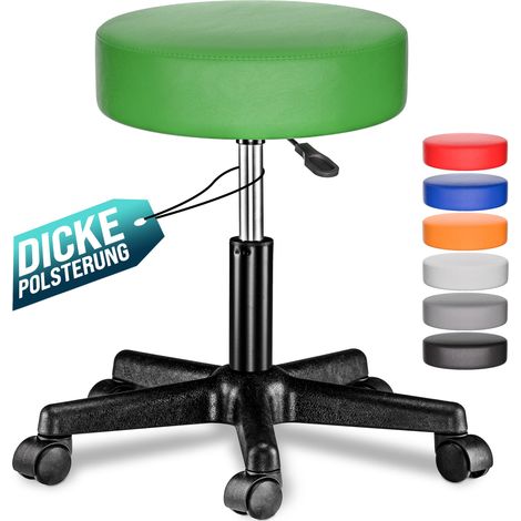 CASARIA® Rollhocker Höhenverstellbar 10cm Polsterung 46-60cm Sitzhöhe 360° drehbar Ø35cm rund Rollen Bürohocker Drehhocker Arbeitshocker Hocker grün