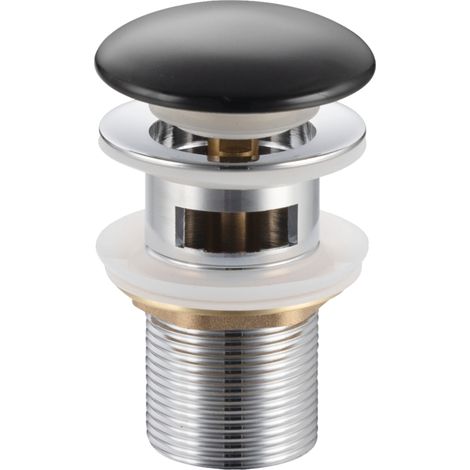 Bonde de lavabo en laiton Click-Clack modèle A universelle pour lavabo 1/4 de pouce avec trop-plein et tête en céramique noire (1/5)