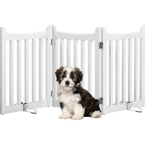 Homevive 3 Paneles Valla para Perros de Madera con 2 Patas de Apoyo Parque para Mascotas Pequeñas para Puertas Escaleras 60,5 cm de Altura (1/5)