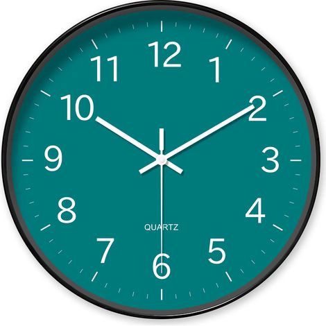 Horloge murale ronde minimaliste à quartz bleu-vert (12 pouces), design classique et simple (piles non incluses) (1/5)