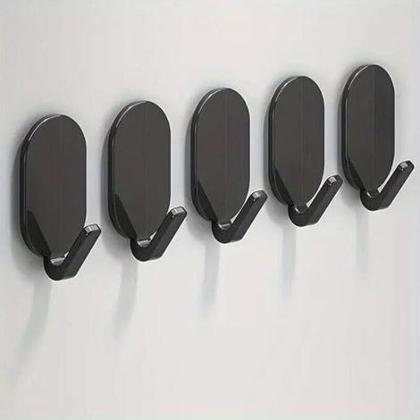 5 Pack Heavy Duty Towel and Clothes Hooks - No Drilling, Strong Fixing, Black (1/4)
