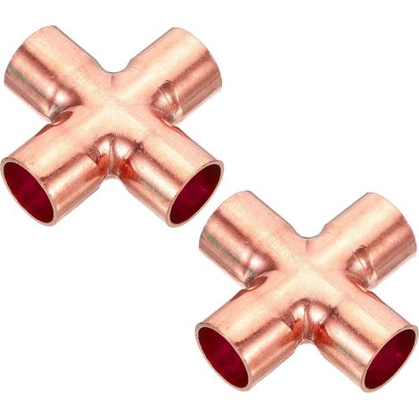 15mm (0.6pouce) ID Cuivre Croix Tuyau Raccord, 2 Paquet 4 Voie Soudage Cuivre Extrémité Alimentation Égal Tuyau Connecteur pour Plomberie Air Climatisation Réfrigération (1/5)