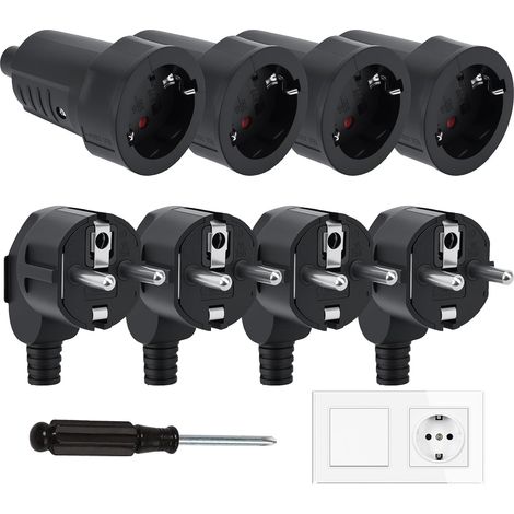 Lot de 8 Connecteurs Schuko, Kit Schuko Fiche + Prise Femelle 250V(16A), Ignifuge IP20, Prise d'alimentation, Jeu de Contacts de Protection, Fiche Europe Coudée pour Câble 8 mm (1/5)