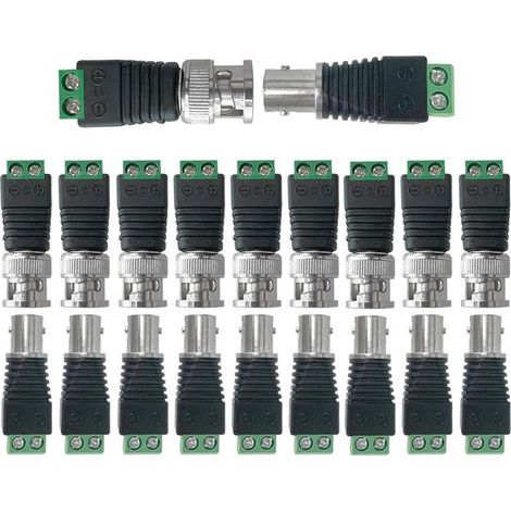 10 paires BNC vidéo Balun Connecteur adaptateur, mâle fiche et femelle prise kit, câble coaxial adaptateur (vert + noir) (1/4)