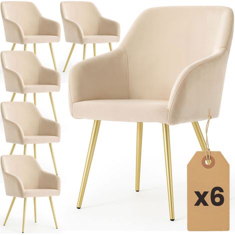 Juego de 6 sillas en terciopelo liso ESTELLE Beige patas doradas (1/5)