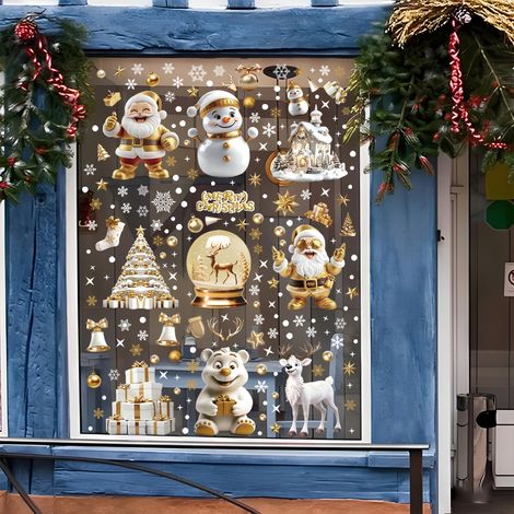 Autocollants de Noël pour fenêtres décorations recto verso en 3D dorés 198 pièces Verre (1/3)