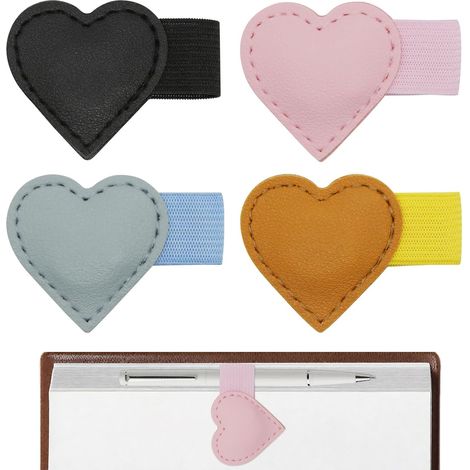 Lot de 4 marque-pages magnétiques en cuir avec porte-stylo Joli fermoir magnétique en forme de cœur pour les livres, cadeau multifonctionnel pour les lecteurs, les femmes et les étudiants (1/5)