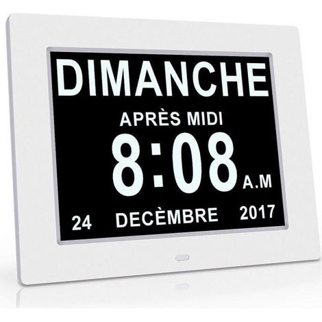 Horloge Calendrier à Atténuation Automatique - Idéal pour Personnes Âgées, Alzheimer et Enfants - Blanc (1/4)