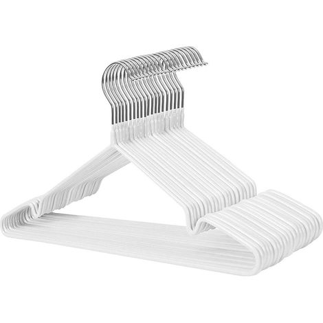 Lot de 20 cintres en métal ensemble pour chemises pantalons robes enduit en pvc antidérapant avec encoches blanc (1/3)