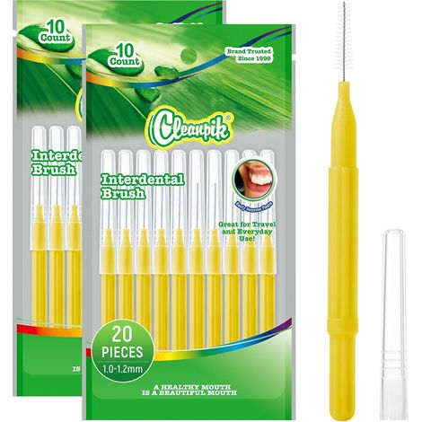 Lot de 20 Brossettes Interdentaires - Taille : 1,0-1,2 mm - Pour l'orthodontie de Larges Espaces Interdentaires,le Nettoyage Quotidien et les Soins (1/5)