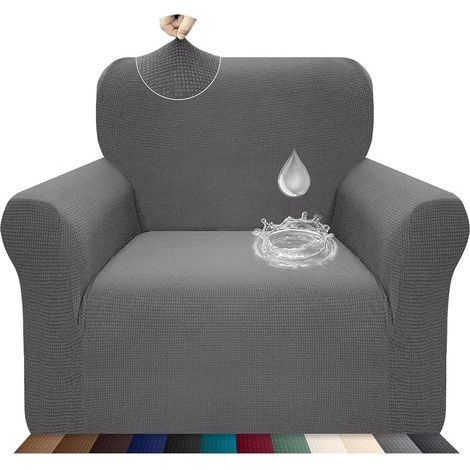 Housse de canapé extensible imperméable et résistante aux griffures pour canapé 1 place - Gris clair (1/5)