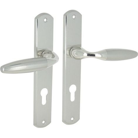 Juego de 2 manillas de puerta Iena con cilindro LINEA BERTOMANI, distancia entre ejes 195 mm, níquel satinado AUTRES