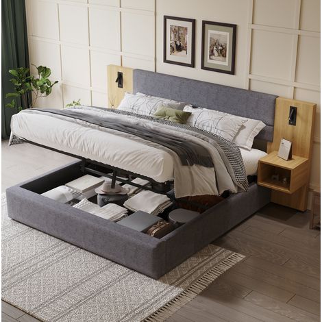 letto contenitore 180x200 velluto USB illuminazione OKMYHOME (1/5)