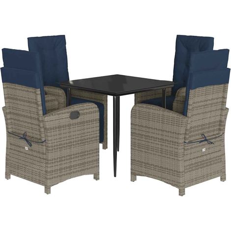 5 Piece Garden Dining Set with Cushions Grey Poly Rattan vidaXL (1/5)