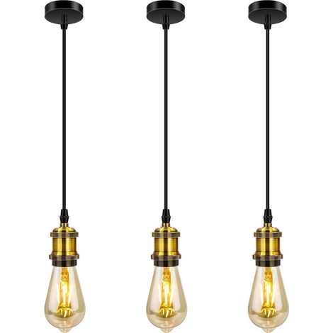 3 pièces Industriel Suspension en métal,Vintage Lampe Suspendue Douille de lampe E27 avec Réglable câble Luminaire éclairage au plafond pour Îlot de cuisine,Bar, Café (bronze) (1/5)