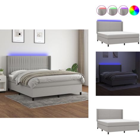 Sommier à lattes de lit matelas LED Gris clair 160x200 cm Tissu - Lit Plateforme - Lit Design - Lit Moderne - Lit Avec Rangement - Sommier Tapissier (1/5)