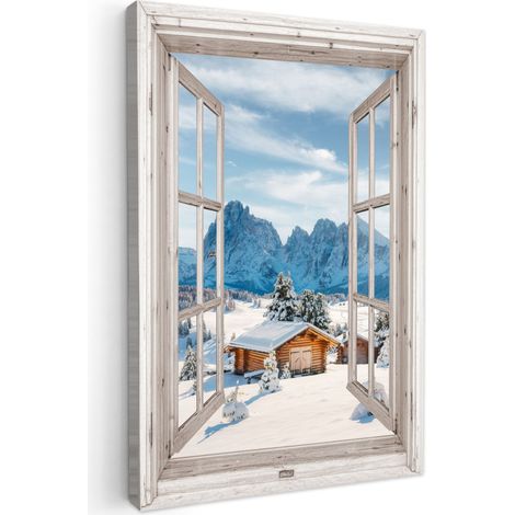 TABLEAU SUR TOILE Paysage d'hiver - Chalet - Montagnes - Vues - vista - Nature Cadre Décoration Murale 40x60 cm