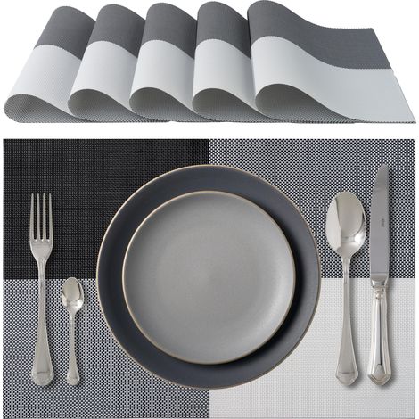 Sets de Table élégants 45 x 30 cm pour Dîner, Déjeuner, petit Déjeuner - 6 unités - Set de table lavable, Résistant au chaleur, antidérapant et anti-taches tables cuisine et salle à manger - Gris (1/5)