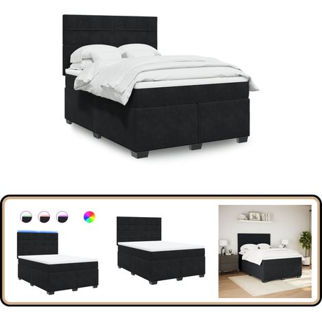 Sommier à lattes de lit avec matelas Noir 140x190 cm Velours - Lit Double - Lit Design - Lit Moderne - Lit Capitonné - Matelas À Ressorts Ensachés
