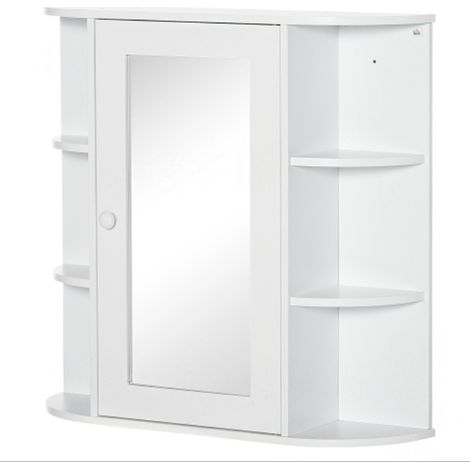 Armoire de salle de bain avec miroir mural, armoire suspendue à 8 compartiments, armoire multifonctionnelle, blanche, 66 x 17 x 63 cm, pour salles de bain