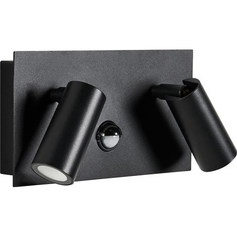 Lampada da parete a LED per esterni con 2 faretti e sensore di movimento, in alluminio nero Cassley (1/5)