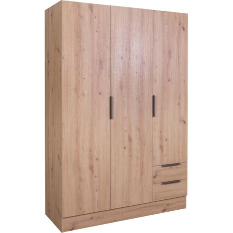 Composad Armadio della Linea ESPRESSO con 3 Ante e 2 Cassetti, Armadio Contenitore, Salvaspazio, Camera da letto, Lavanderia, (LxAxP) 119,3x184,4x46,3 cm, Colore Rovere Oak Mielato, Made in Italy (1/5)