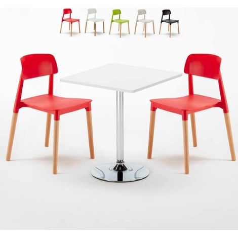 Mesa Cuadrada Blanca Con 2 Sillas De Colores Interior Bar Barcellona Cocktail - Rojo (1/5)