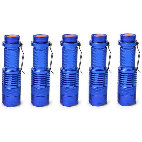 5 Mini-Teleskoptaschenlampen mit Akku, wiederaufladbar, für wiederaufladbare LEDs, Blau (1/4)