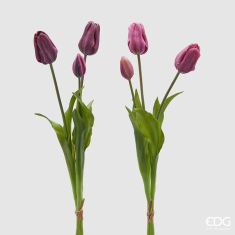 EDG Enzo De Gasperi Tulipano Gommato Olis 3 Rami H 48 Cm Lilla o Malva 1 Cf