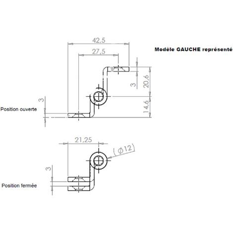 Paumelle rustique numéro 2 finition noire bout rond 110x60x70mm gauche -BROS - 2-3-A-RG1160-5