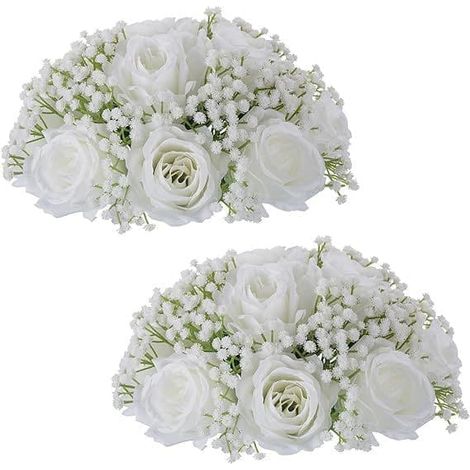 BelleRise - OBOSOE Lot de 2 fleurs artificielles blanches – Décoration pour mariages et fêtes à domicile (1/5)