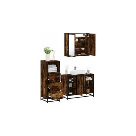 Ensemble de meubles de salle de bain 3 pcs Chêne fumé (1/5)