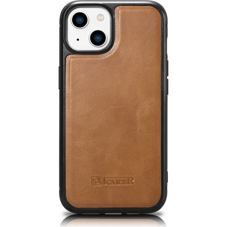 Custodia rivestita in pelle naturale per iPhone 14 Plus Leather Oil Wax, marrone chiaro (1/5)