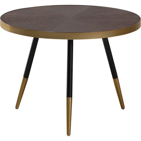 Mesa de centro moderna 3 patas redonda efecto mármol base dorada ø 61 cm madera de fresno oscuro Ramona