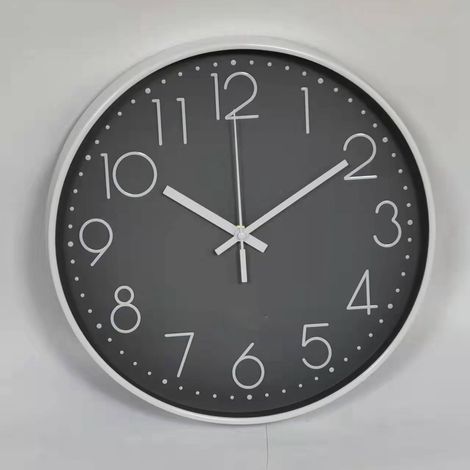 Horloge murale 3D silencieuse et élégante pour salon, vente en gros, style nordique, cadre blanc, fond noir, lettrage blanc. (1/5)