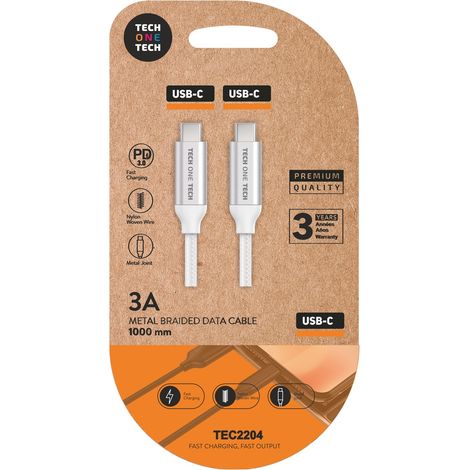 Cable USB-C PD 3A Ultrapido 1m Nylon Blanco