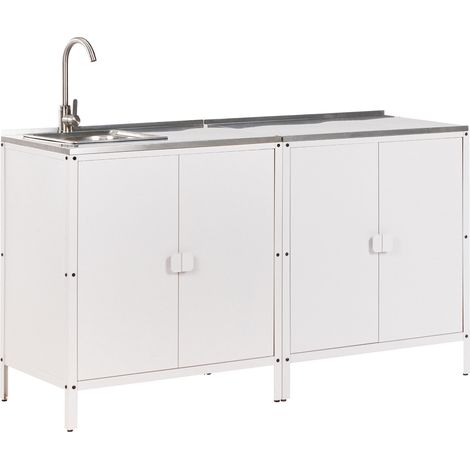 Conjunto de 2 armarios de cocina exterior de acero inoxidable con fregadero caño monomando blanco Vilama